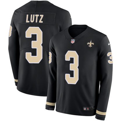 Nike New Orleans Saints #3 Wil Lutz Black Team Color Men's Stitched NFL Limited Therma Long Sleeve Jersey