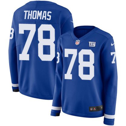 Nike New York Giants #78 Andrew Thomas Royal Blue Team Color Women's Stitched NFL Limited Therma Long Sleeve Jersey