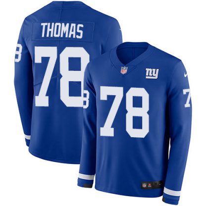 Nike New York Giants #78 Andrew Thomas Royal Blue Team Color Youth Stitched NFL Limited Therma Long Sleeve Jersey