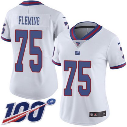 Nike New York Giants #75 Cameron Fleming White Women's Stitched NFL Limited Rush 100th Season Jersey