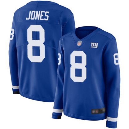 Nike New York Giants #8 Daniel Jones Royal Blue Team Color Women's Stitched NFL Limited Therma Long Sleeve Jersey