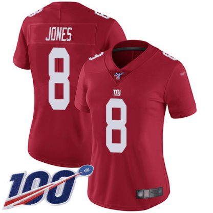Nike New York Giants #8 Daniel Jones Red Women's Stitched NFL Limited Inverted Legend 100th Season Jersey