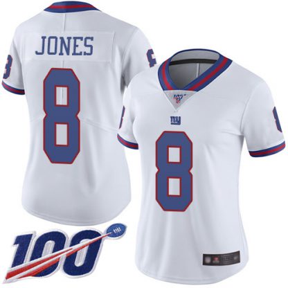Nike New York Giants #8 Daniel Jones White Women's Stitched NFL Limited Rush 100th Season Jersey