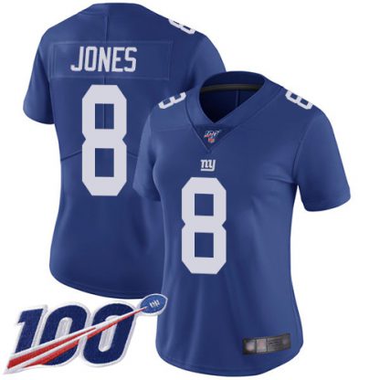 Nike New York Giants #8 Daniel Jones Royal Blue Team Color Women's Stitched NFL 100th Season Vapor Limited Jersey