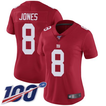 Nike New York Giants #8 Daniel Jones Red Alternate Women's Stitched NFL 100th Season Vapor Limited Jersey