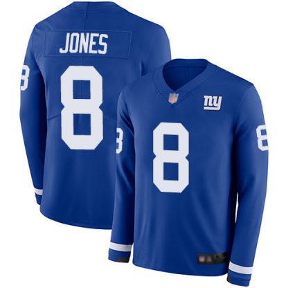 Nike New York Giants #8 Daniel Jones Royal Blue Team Color Youth Stitched NFL Limited Therma Long Sleeve Jersey
