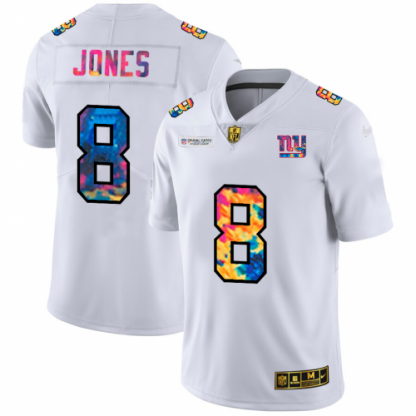 New York New York Giants #8 Daniel Jones Men's White Nike Multi-Color 2020 NFL Crucial Catch Limited NFL Jersey