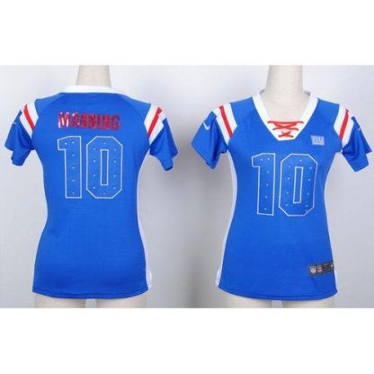 Nike New York Giants #10 Eli Manning Royal Blue Women's Stitched NFL Elite Draft Him Shimmer Jersey
