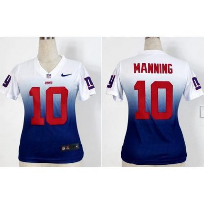 Nike New York Giants #10 Eli Manning White/Royal Blue Women's Stitched NFL Elite Fadeaway Fashion Jersey