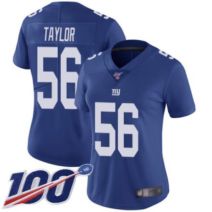 Nike New York Giants #56 Lawrence Taylor Royal Blue Team Color Women's Stitched NFL 100th Season Vapor Limited Jersey