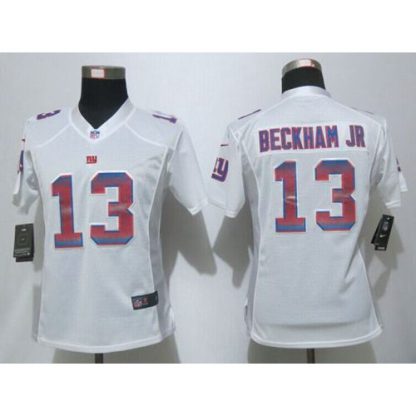 Nike New York Giants #13 Odell Beckham Jr White Women's Stitched NFL Elite Strobe Jersey