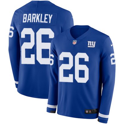 Nike New York Giants #26 Saquon Barkley Royal Blue Team Color Youth Stitched NFL Limited Therma Long Sleeve Jersey