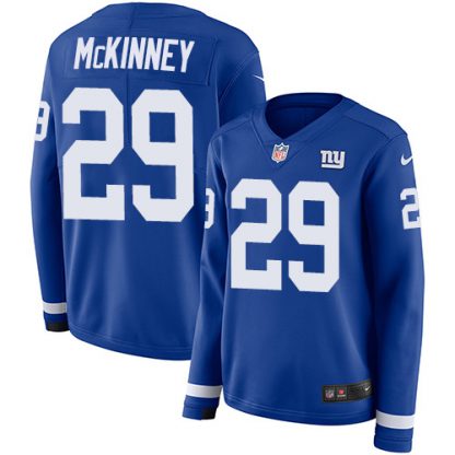 Nike New York Giants #29 Xavier McKinney Royal Blue Team Color Women's Stitched NFL Limited Therma Long Sleeve Jersey