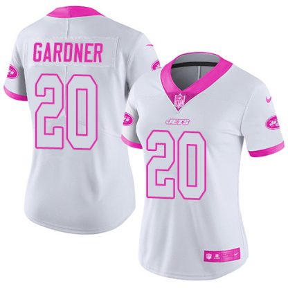 Nike New York Jets #20 Ahmad Sauce Gardner White/Pink Women's Stitched NFL Limited Rush Fashion Jersey