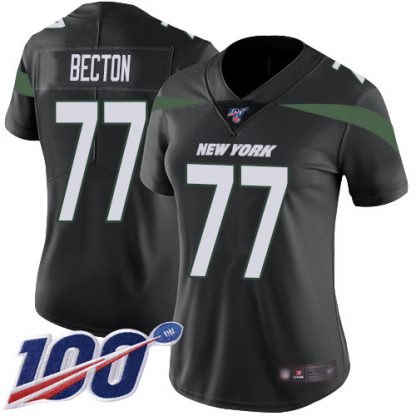 Nike New York Jets #77 Mekhi Becton Black Alternate Women's Stitched NFL 100th Season Vapor Untouchable Limited Jersey