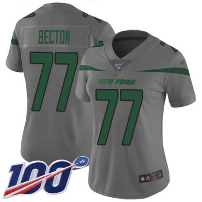 Nike New York Jets #77 Mekhi Becton Gray Women's Stitched NFL Limited Inverted Legend 100th Season Jersey