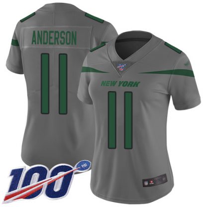 Nike New York Jets #11 Robby Anderson Gray Women's Stitched NFL Limited Inverted Legend 100th Season Jersey