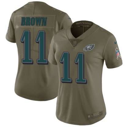 Nike Philadelphia Eagles #11 A.J. Brown Olive Women's Stitched NFL Limited 2017 Salute To Service Jersey