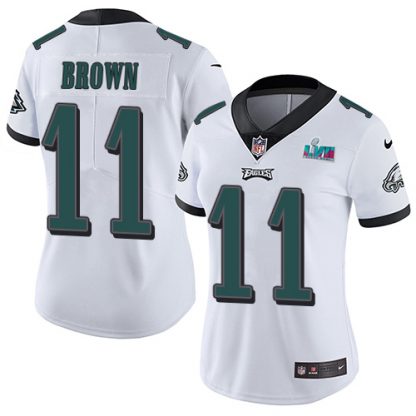Nike Philadelphia Eagles #11 A.J. Brown White Super Bowl LVII Patch Women's Stitched NFL Vapor Untouchable Limited Jersey