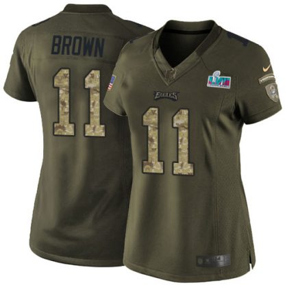 Nike Philadelphia Eagles #11 A.J. Brown Green Super Bowl LVII Patch Women's Stitched NFL Limited 2015 Salute to Service Jersey