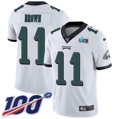 Nike Philadelphia Eagles #11 A.J. Brown White Super Bowl LVII Patch Youth Stitched NFL 100th Season Vapor Untouchable Limited Jersey