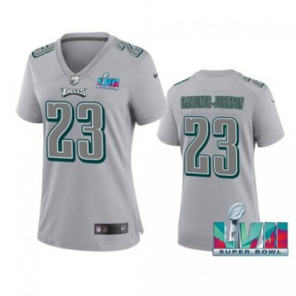 Nike Philadelphia Eagles #23 C.J. Gardner-Johnson Women's Super Bowl LVII Patch Atmosphere Fashion Game Jersey - Gray