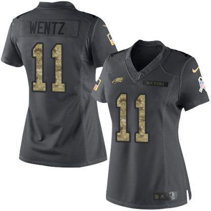 Nike Philadelphia Eagles #11 Carson Wentz Black Women's Stitched NFL Limited 2016 Salute to Service Jersey