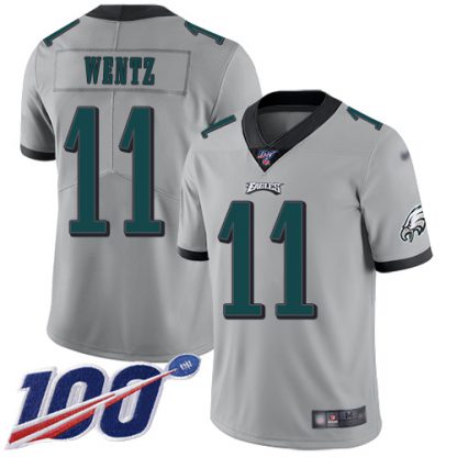 Nike Philadelphia Eagles #11 Carson Wentz Silver Youth Stitched NFL Limited Inverted Legend 100th Season Jersey