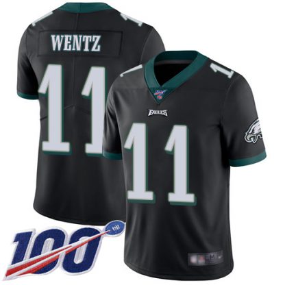 Nike Philadelphia Eagles #11 Carson Wentz Black Alternate Youth Stitched NFL 100th Season Vapor Limited Jersey