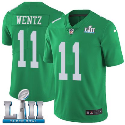 Nike Philadelphia Eagles #11 Carson Wentz Green Super Bowl LII Youth Stitched NFL Limited Rush Jersey