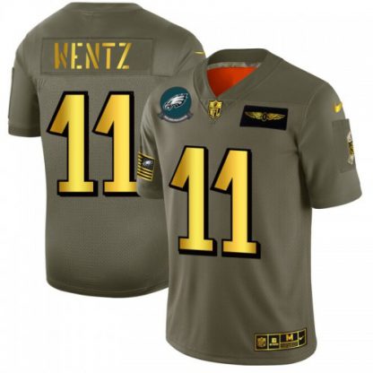 Philadelphia Philadelphia Eagles #11 Carson Wentz NFL Men's Nike Olive Gold 2019 Salute to Service Limited Jersey