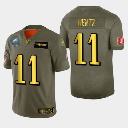 Philadelphia Philadelphia Eagles #11 Carson Wentz Men's Nike Olive Gold 2019 Salute to Service Limited NFL 100 Jersey