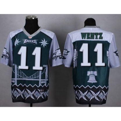 Nike Philadelphia Eagles #11 Carson Wentz Midnight Green Men's Stitched NFL Elite Noble Fashion Jersey