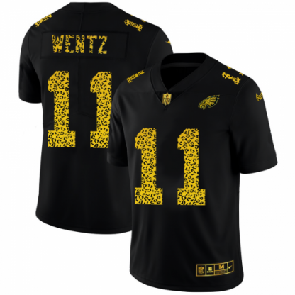 Philadelphia Philadelphia Eagles #11 Carson Wentz Men's Nike Leopard Print Fashion Vapor Limited NFL Jersey Black