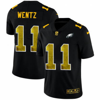 Philadelphia Philadelphia Eagles #11 Carson Wentz Men's Black Nike Golden Sequin Vapor Limited NFL Jersey