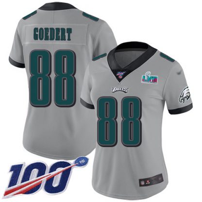 Nike Philadelphia Eagles #88 Dallas Goedert Silver Super Bowl LVII Patch Women's Stitched NFL Limited Inverted Legend 100th Season Jersey