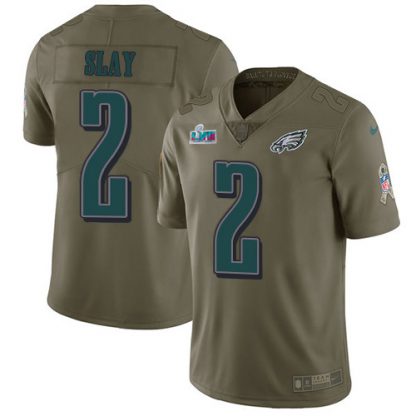Nike Philadelphia Eagles #2 Darius Slay Olive Super Bowl LVII Patch Youth Stitched NFL Limited 2017 Salute To Service Jersey