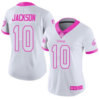 Nike Philadelphia Eagles #10 DeSean Jackson White/Pink Women's Stitched NFL Limited Rush Fashion Jersey