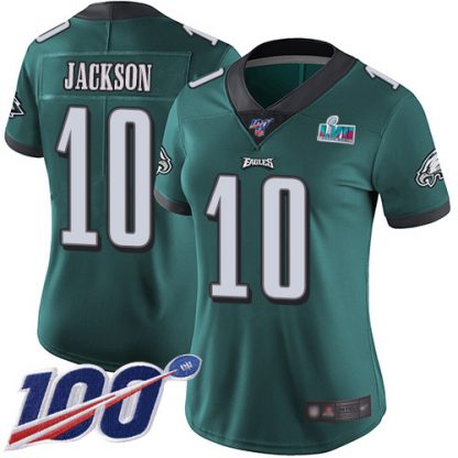 Nike Philadelphia Eagles #10 DeSean Jackson Green Team Color Super Bowl LVII Patch Women's Stitched NFL 100th Season Vapor Limited Jersey