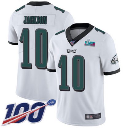 Nike Philadelphia Eagles #10 DeSean Jackson White Super Bowl LVII Patch Youth Stitched NFL 100th Season Vapor Limited Jersey