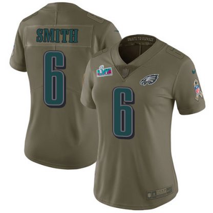 Nike Philadelphia Eagles #6 DeVonta Smith Olive Super Bowl LVII Patch Women's Stitched NFL Limited 2017 Salute To Service Jersey