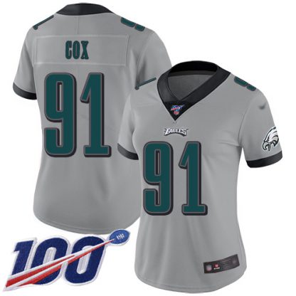 Nike Philadelphia Eagles #91 Fletcher Cox Silver Women's Stitched NFL Limited Inverted Legend 100th Season Jersey
