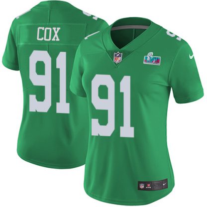 Nike Philadelphia Eagles #91 Fletcher Cox Green Super Bowl LVII Patch Women's Stitched NFL Limited Rush Jersey