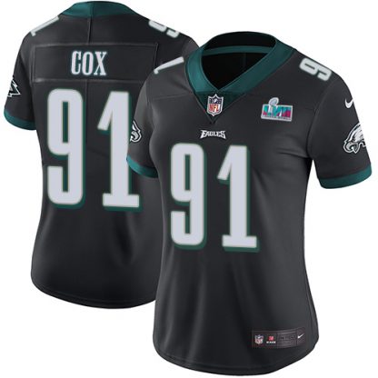 Nike Philadelphia Eagles #91 Fletcher Cox Black Super Bowl LVII Patch Alternate Women's Stitched NFL Vapor Untouchable Limited Jersey