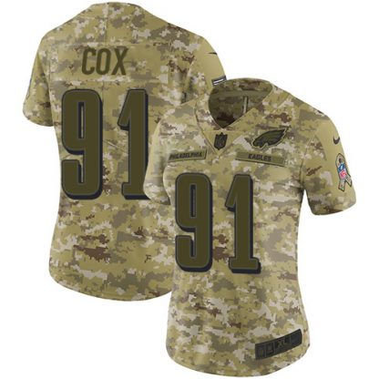 Nike Philadelphia Eagles #91 Fletcher Cox Camo Women's Stitched NFL Limited 2018 Salute to Service Jersey
