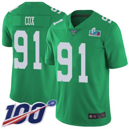 Nike Philadelphia Eagles #91 Fletcher Cox Green Super Bowl LVII Patch Youth Stitched NFL Limited Rush 100th Season Jersey