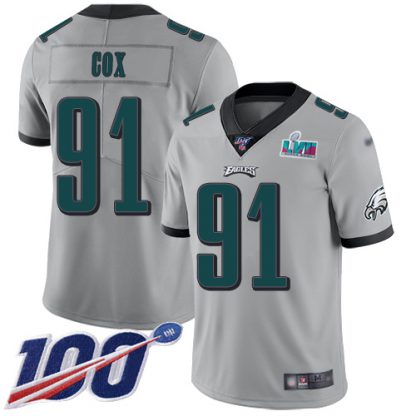 Nike Philadelphia Eagles #91 Fletcher Cox Silver Super Bowl LVII Patch Youth Stitched NFL Limited Inverted Legend 100th Season Jersey