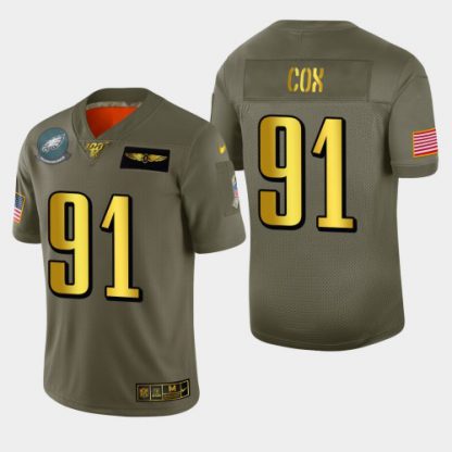 Philadelphia Philadelphia Eagles #91 Fletcher Cox Men's Nike Olive Gold 2019 Salute to Service Limited NFL 100 Jersey