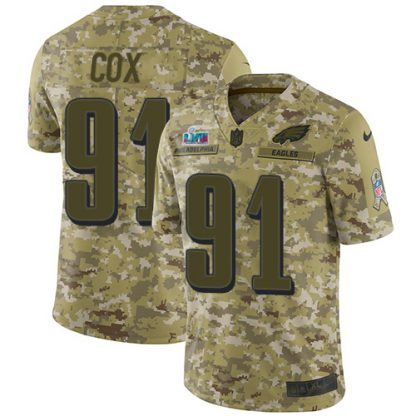 Nike Philadelphia Eagles #91 Fletcher Cox Camo Super Bowl LVII Patch Men's Stitched NFL Limited 2018 Salute To Service Jersey