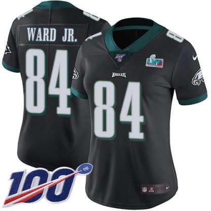 Nike Philadelphia Eagles #84 Greg Ward Jr. Black Super Bowl LVII Patch Alternate Women's Stitched NFL 100th Season Vapor Limited Jersey